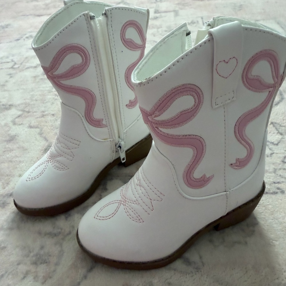 Toddler White and Pink Western Boots